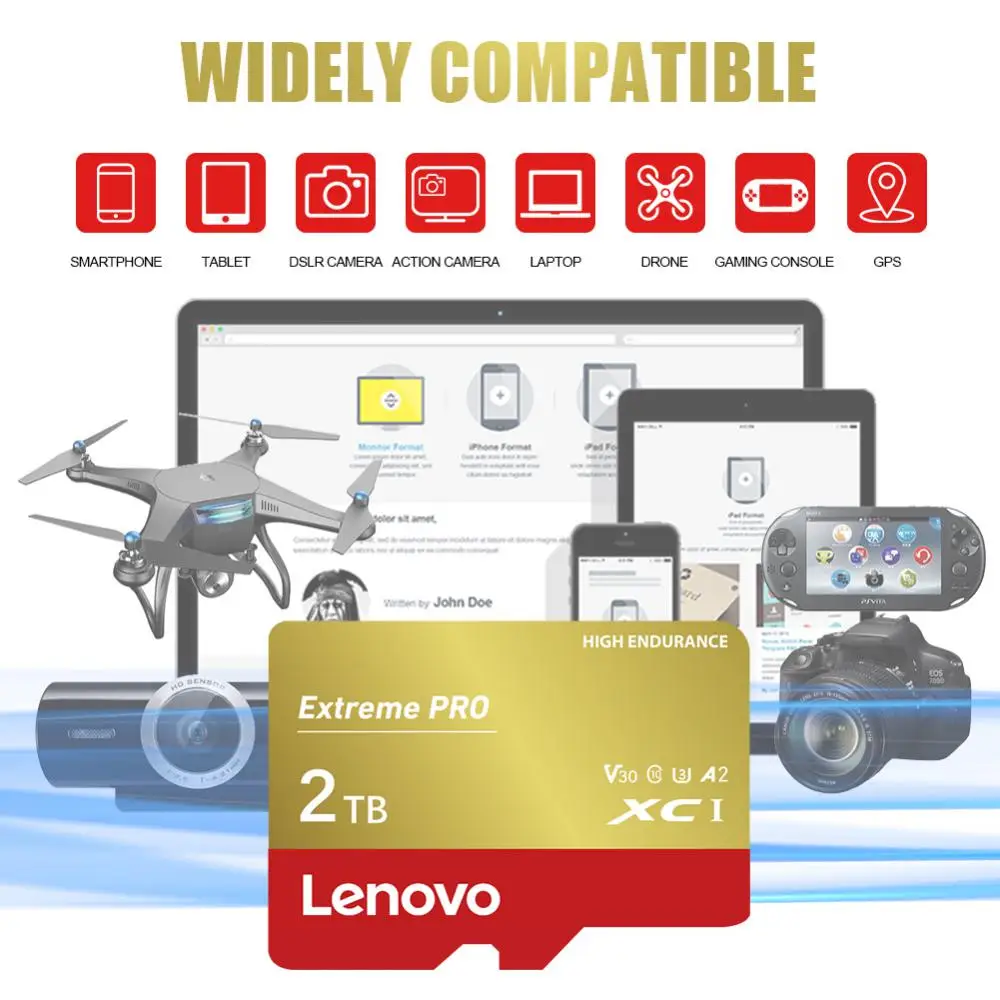 Lenovo-tarjeta de memoria U3 A1, 128GB, Micro TF, SD, 2TB, 1TB, 512GB, alta capacidad, 256GB, almacenamiento móvil, lector de tarjetas, regalos