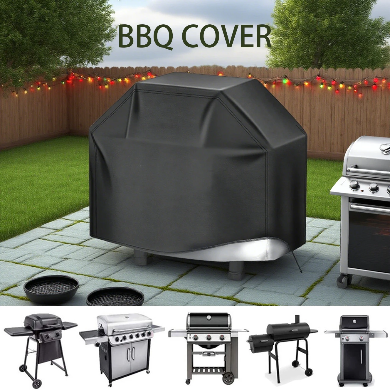 BBQ Grill Barbecue Cover Dustproof Waterproof Thickened BBQ Cover Outdoor Rainproof BBQ Cover