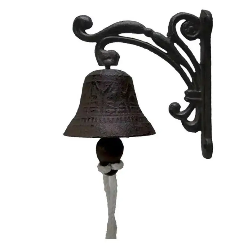 Retro Outdoor Rustic Bell Vintage Large Cast Iron Wall Mounted Metal Door Bell for Farm House Outside Decorative Accent Bells