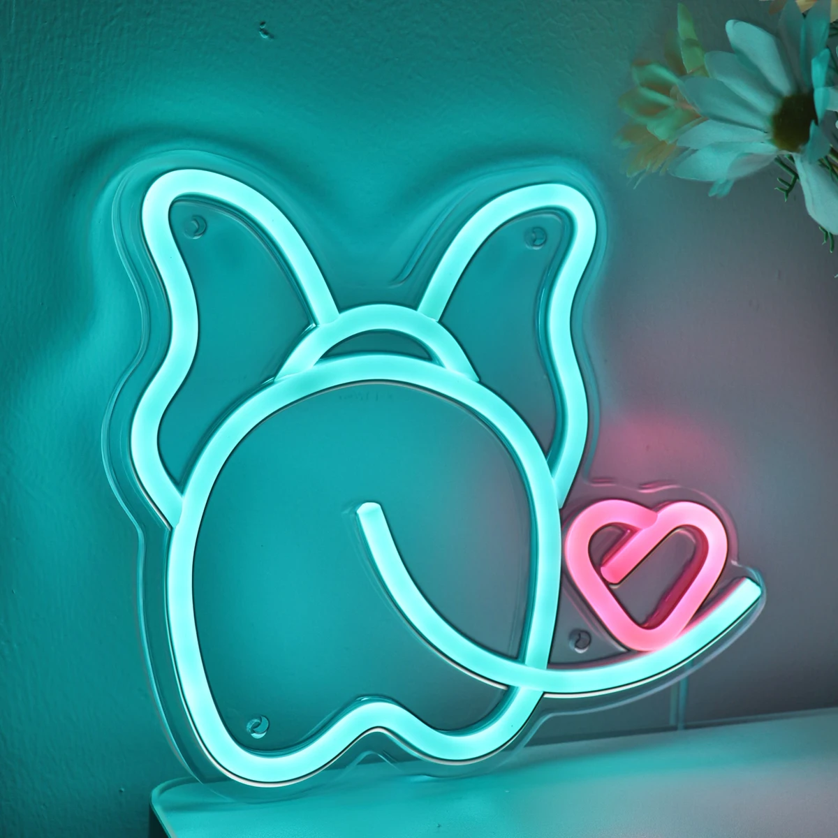 1 buah gajah lalat kecil dengan hati LED seni dinding lampu tanda Neon untuk kamar toko pesta hadiah dekorasi 8.62 ''* 7.4''