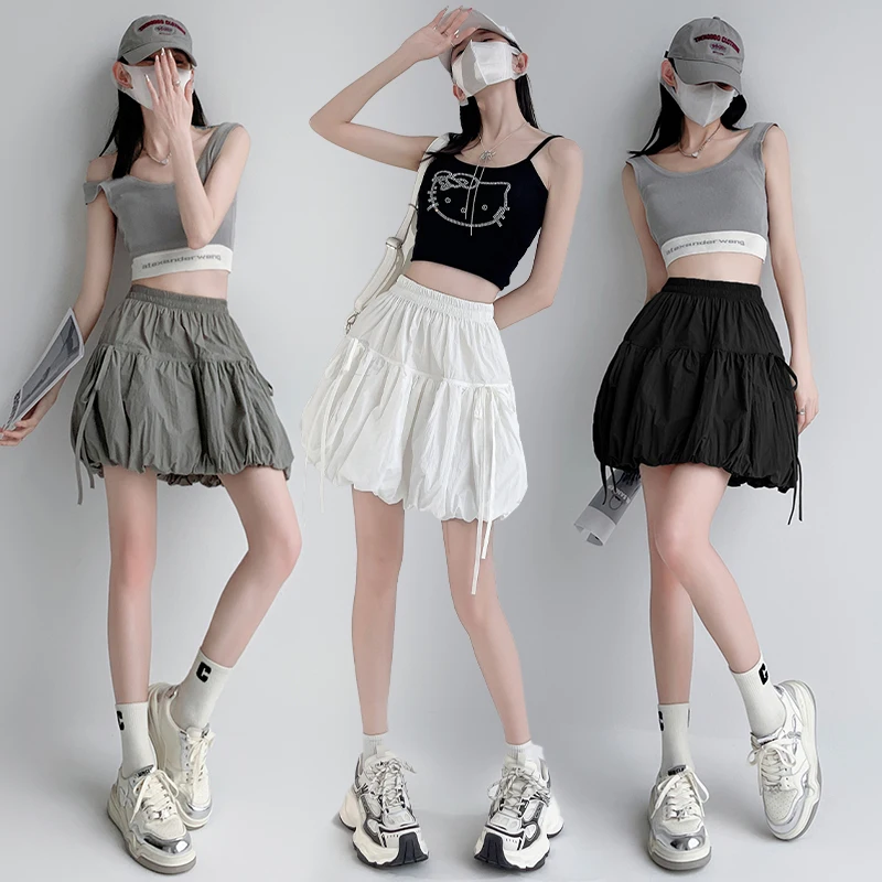 Summer Short Bud Skirt Women Fashion Elastic High Waist Solid Color All-Match Sexy Mini Skirt Female Student Black Gray