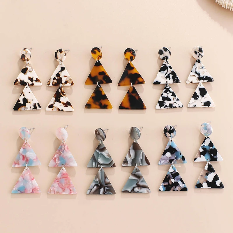 

6 пар/лот, акриловые серьги-клипсы треугольной формы, геометрические, длинные