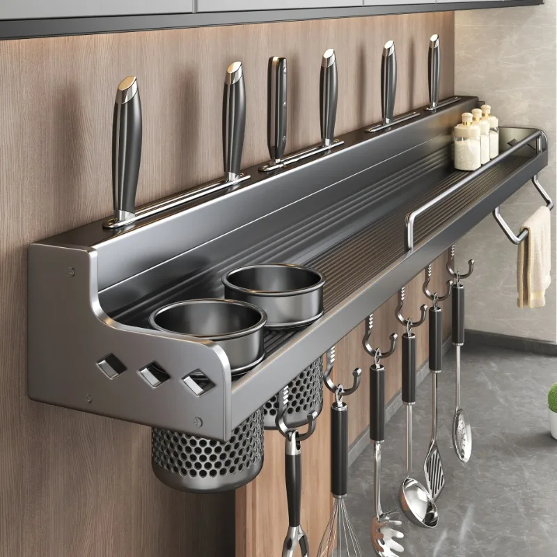 Kitchen Storage Rack Multi functional Non punching Wall Hanging Household Chopsticks Knife Rack Seasoning Storage