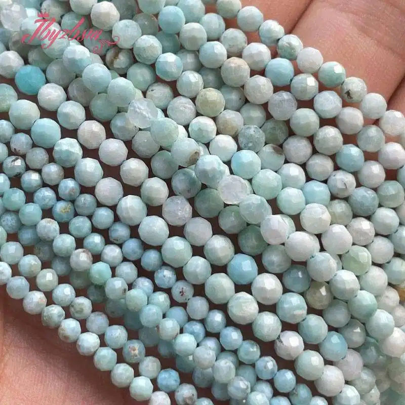 Natural Blue Larimar Faceted Round Spacer Loose Stone Beads For DIY Jewelry Making Necklace Strand 15\