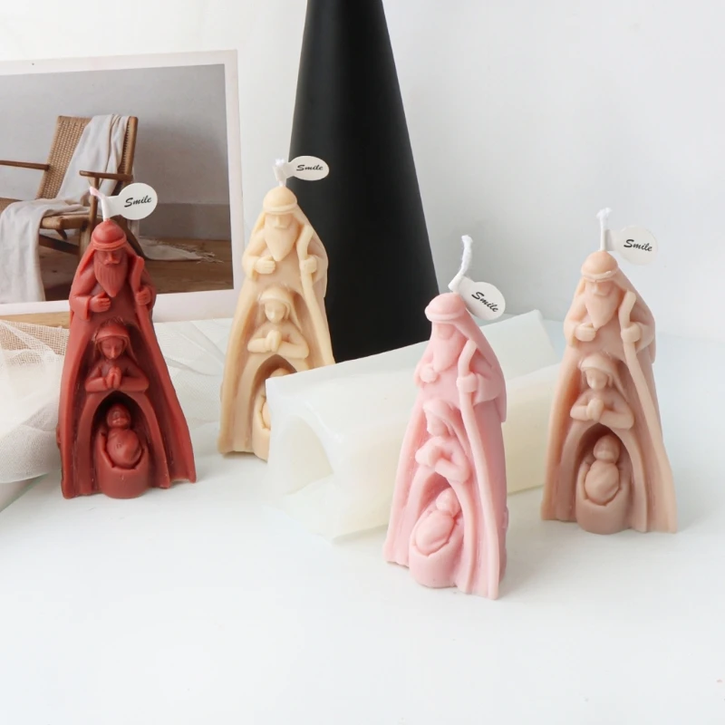 Jesuses Family Silicone Mould 3D Statue Mould DIY Making Tool Resin Gypsum Mould for Christmas