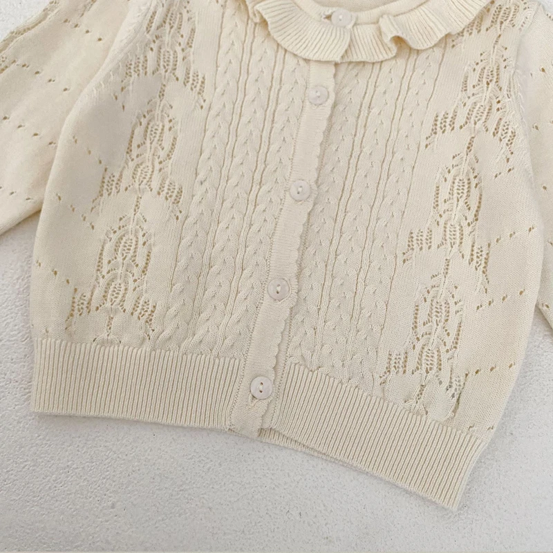 Autumn new style baby clothes 0-3 years old baby clothes baby girls sweater small coat lapel hollow knitted cardigan