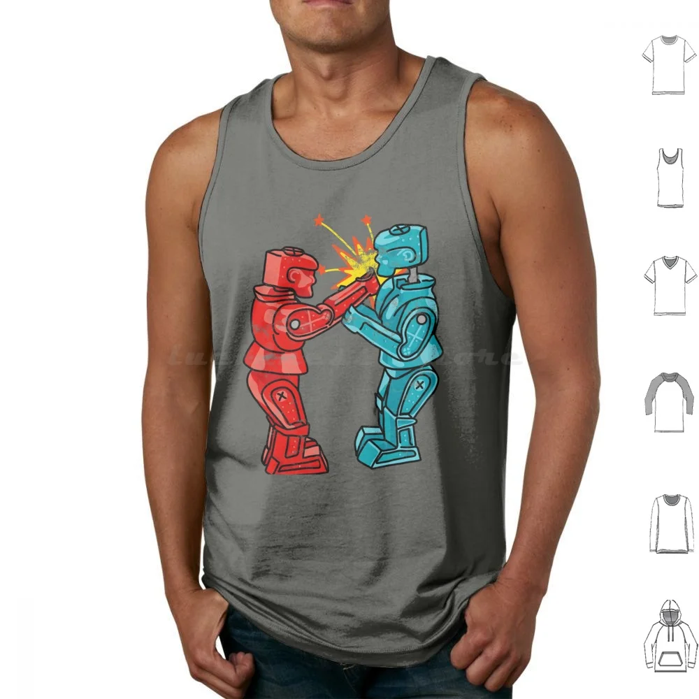 Rock 'Em Sock 'Em Robots Tank Tops Vest Sleeveless Boxing Boxers Box Red Blue Vintage Toys Fight 90S 80S Classic Toys