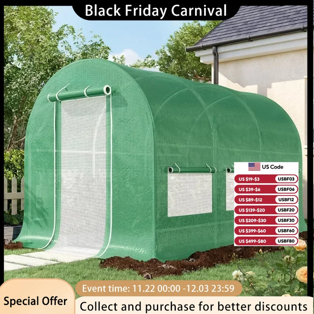 12x6.6x6.6 FT Greenhouse for Outdoors Heavy Duty Large Garden Walk-in Green House Portable with PE Cover Zipper Screen Door