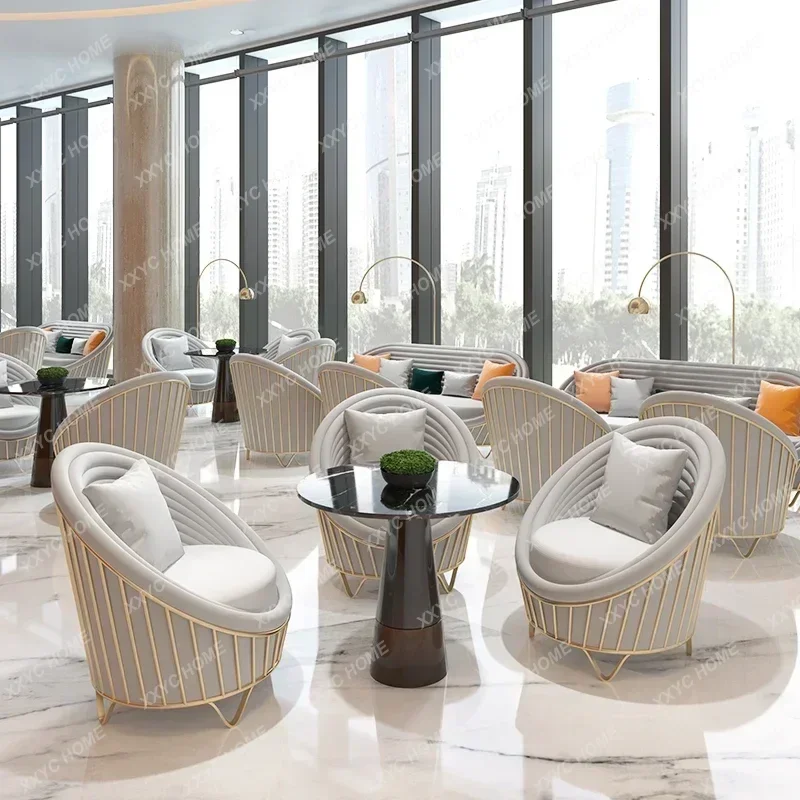 

HGrande promotion Golden Simple Backrest Leisure One Round Coffee Table Two Chairs Balcony Chair Tea Table