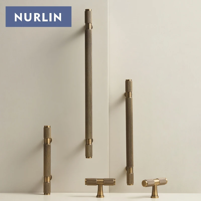 Nurlin Brass Diamond Cut Cross Knurl Pattern Cabinet Knob T Bar Bronze Brass Color Door Drawer Handle Room Pull