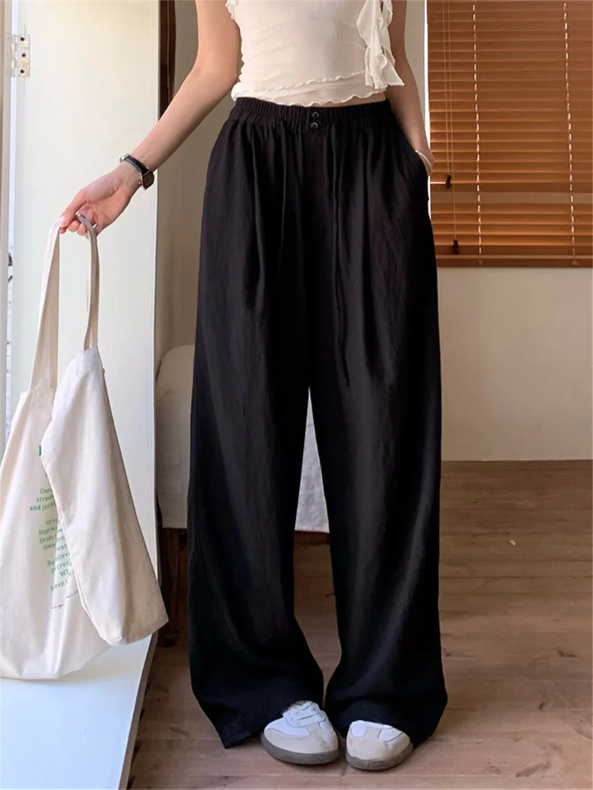 

PLAMTEE All Match Trousers Women Casual New Loose Daily High Street Wide Leg Summer Straight Office Lady Solid Minimalist