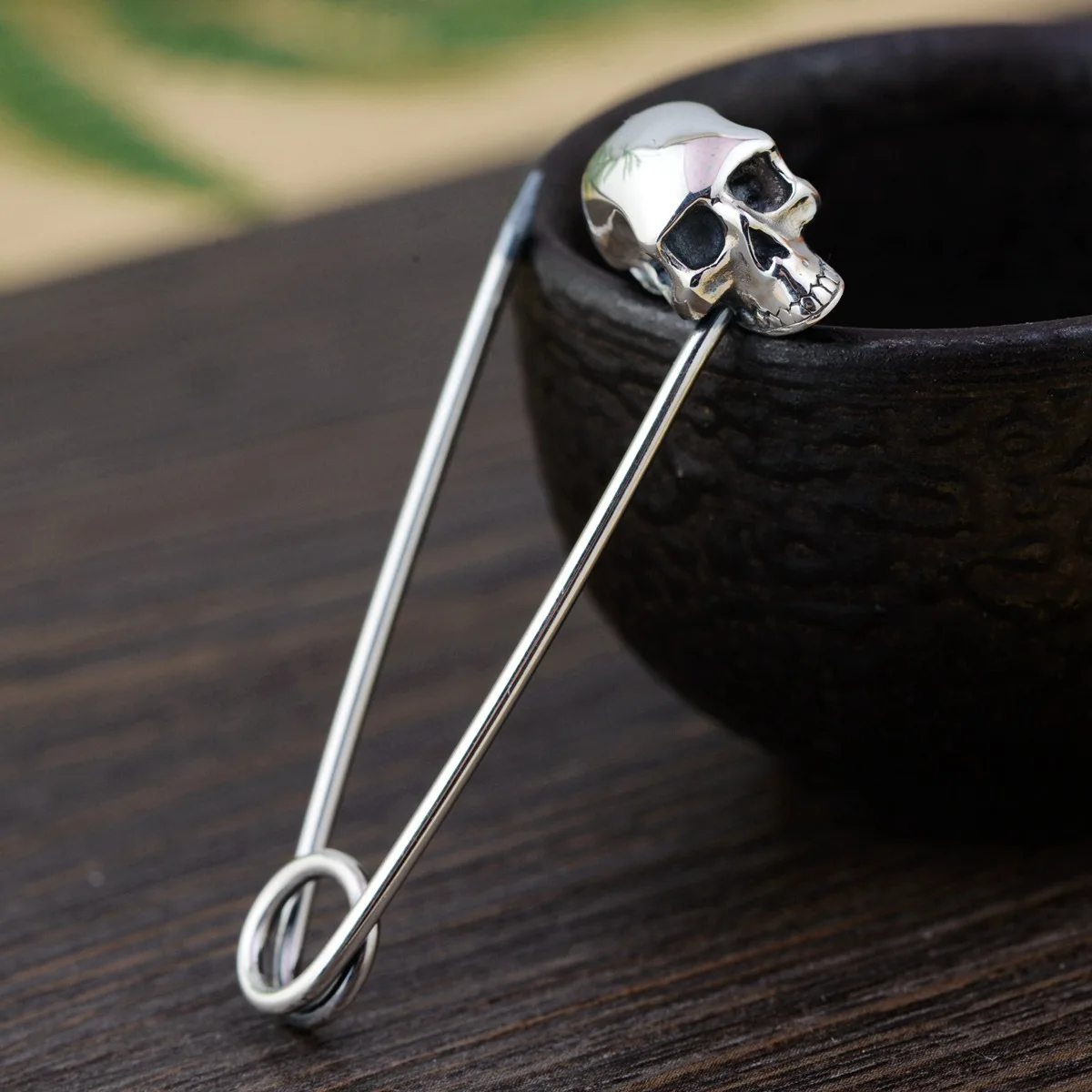 Thai Silver Skull Brooch Gothic Rose Brooches Large Hijab Pin Broche Pins Punk Accessories Bijoux Homme SBH0008