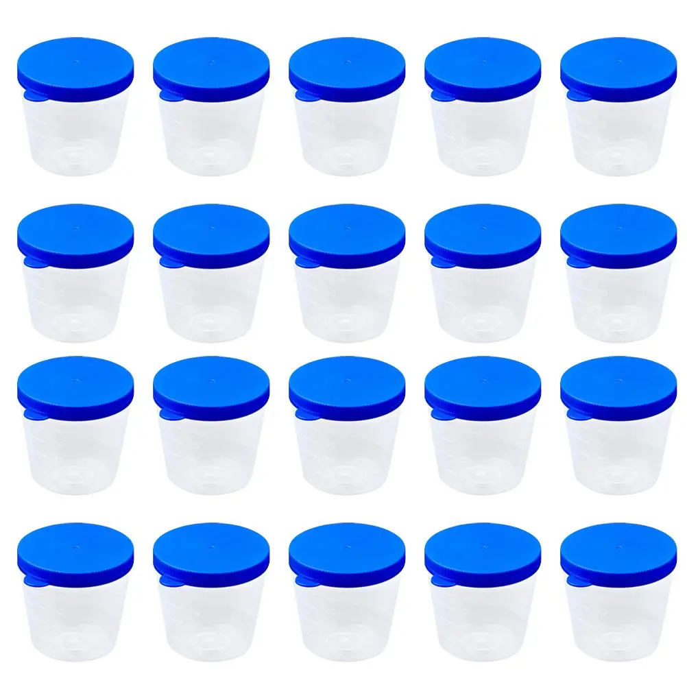 

100pcs Beaker Urine Cup 40ml Specimen Container Blue Sealed Leak Proof Laboratory Test Sample Cups Plastic Practical Tool
