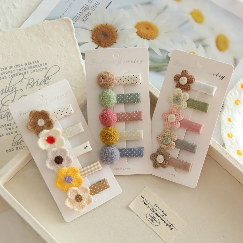 

5 шт./компл. детские заколки для волос, модные фетровые заколки для волос с цветочным принтом, детские хлопковые заколки в горошек, вязаные крючком цветочные заколки для девочек, аксессуары для волос «сделай сам»