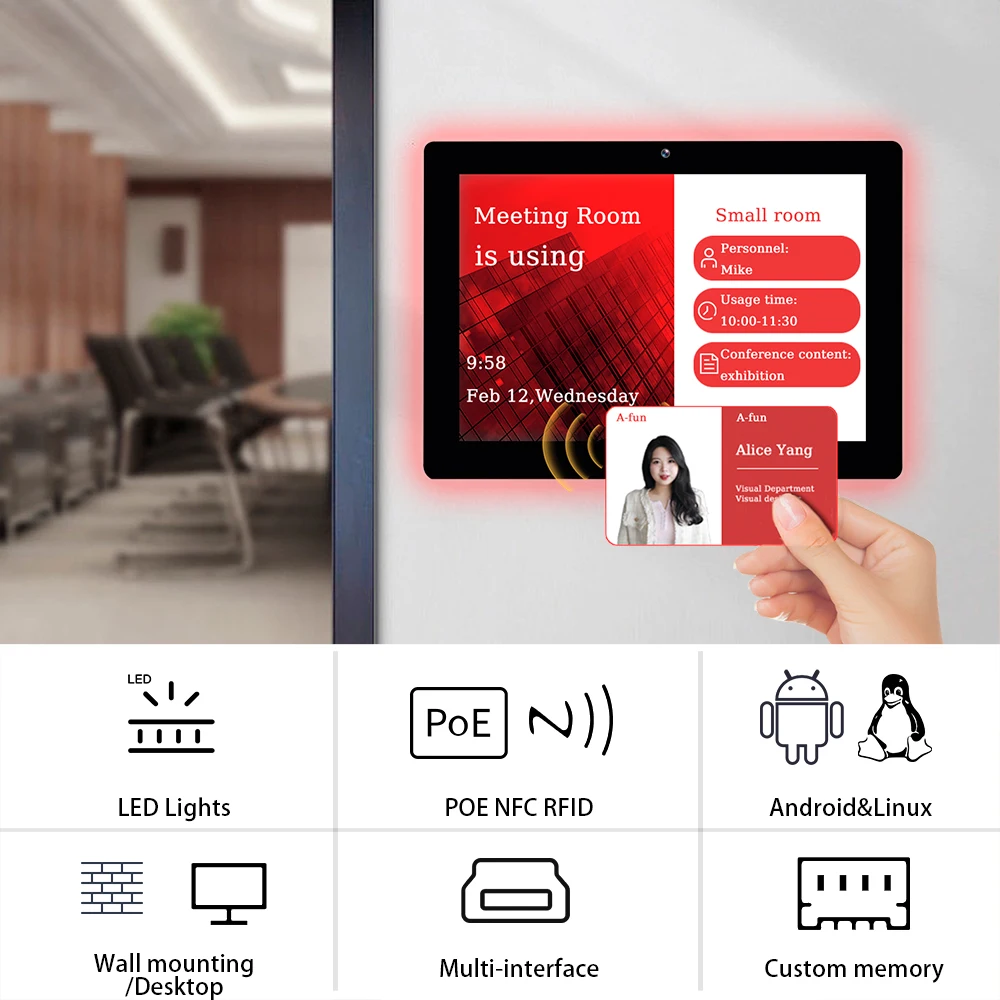 Meeting Room Display Booking Display Wall Mount Poe Android Tablet With Nfc Wall Mounted Front Nfc Tablet Android