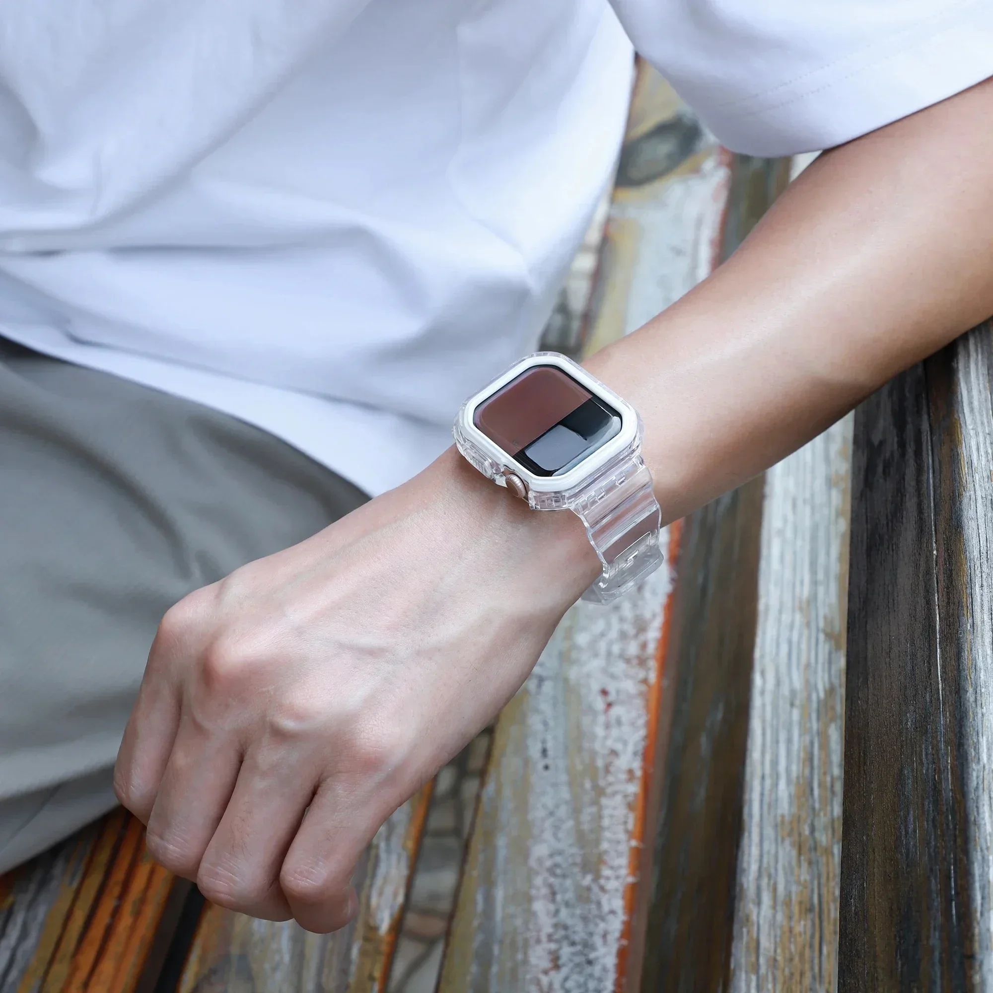 حافظة + حزام شفاف لسلسلة ساعات Apple 11 10 42 مم 46 مم حزام سيليكون شفاف لساعة iwatch 11 10 46 مم 42 مم #3