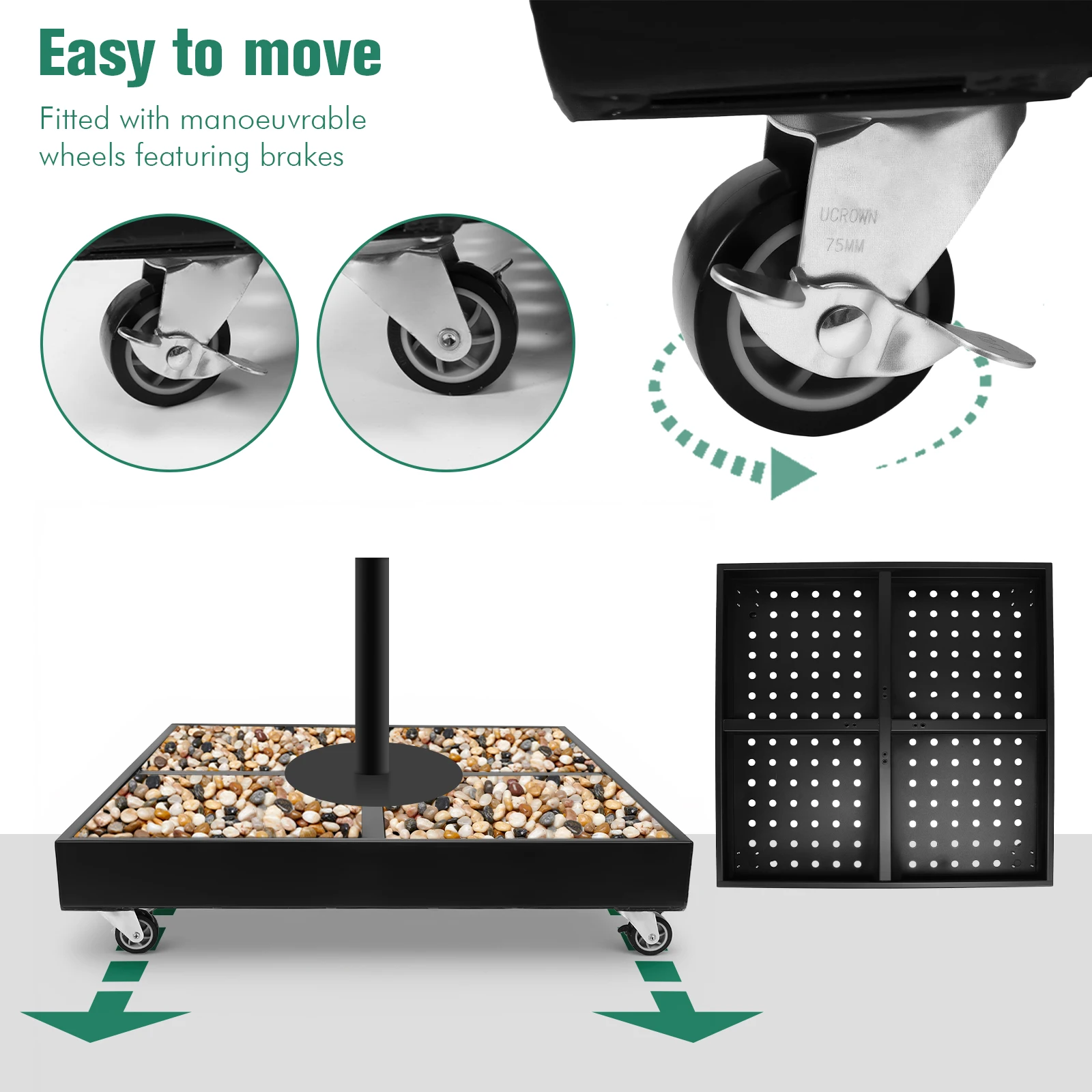 قاعدة مظلة الفناء مع عجلات حامل مظلة معدني قاعدة مظلة ناتئ للخارجية فناء حديقة سطح السفينة حديقة حمام السباحة #1