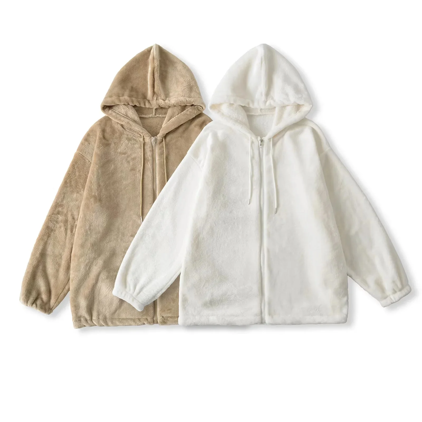 معطف نسائي بقلنسوة من فرو الضأن بتصميم كلاسيكي أمريكي فضفاض مع سحاب طويل معطف تنحيف لخريف وشتاء