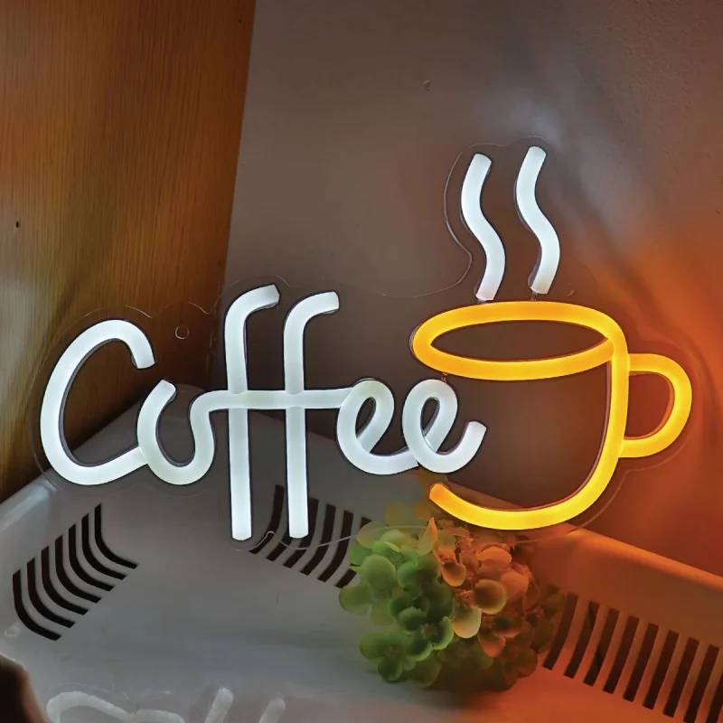Coffee With Cup Neon Sign Custom LED Neon Light For Room Pub Club Milk Tea Coffee Shop Restaurant Wall Decoration USB Powered
