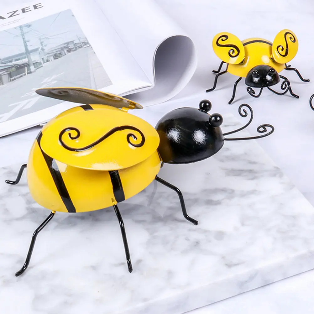 4Pcs Iron Bee Wall Hanging Decorative Sculpture Creative Yellow Wall Decor Indoor Ornament House Gift Iron Bee Craft