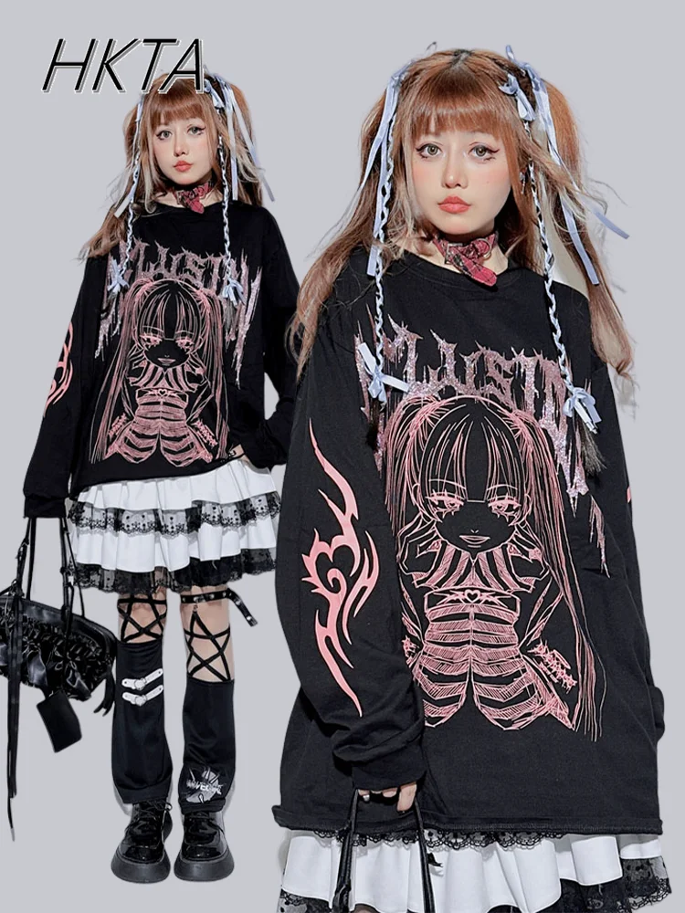 

Sweet Cool Girls Light Sub-print Loose Sweatshirt Niche Pure Cotton Mine Men Women Couple Punk Subculture Hoodie Top Y2k Clothes