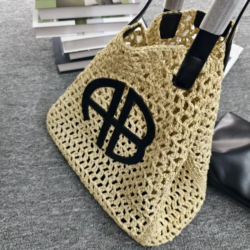 

Hot Ins Y2k Designer AB Letter Logo Woven Beach Bag with Shoulder Strap Large Capacity Handheld Tote Bag for Casual Storage Bags