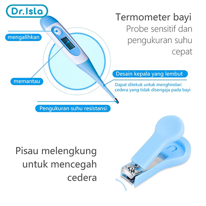 Dr.isla 10 in 1 Baby Care Set Thermometer Safe Nail Clippers Soft Comb Brush Care Combination Fof Kids Gift