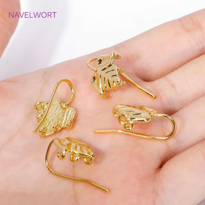 Trendy Earring Hooks 18K Gold Plated Metal Leaf Shape Ear Wire with Multi Closed Ring DIY Women Earring Jewelry Making Fittings