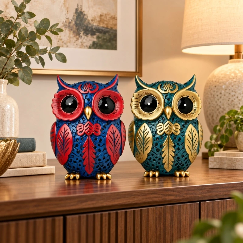 Resin Owl Figurine with Raised Feathered Detail, Tabletop Decors for Living Room, Studies, and Shelves, Collectible Gift Y5GB