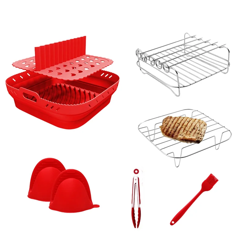 A94E-Air Friteuse Siliconen Vorm Mand Lade Set Vierkante Air Friteuse Grill Accessoires Herbruikbare Air Friteuse Mold