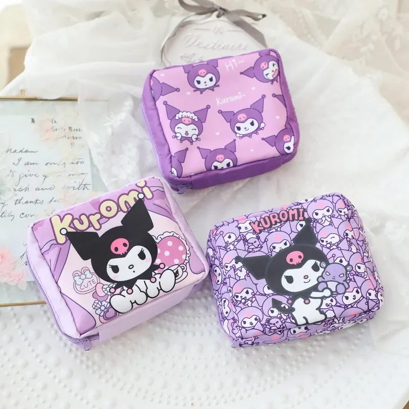 Sanrio Cosmetic Bag Kuromi Sanitary Napkin Storage Bag Cinnamoroll My Melody Pencil Case Coin Purse Makeup Bags Toy Girls Gifts