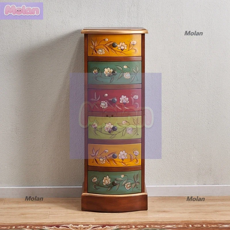 

Vintage painted 6 six-chest cabinet, side cabinet, solid wood storage, drawer, bucket kitchen, European-style Chinese-style