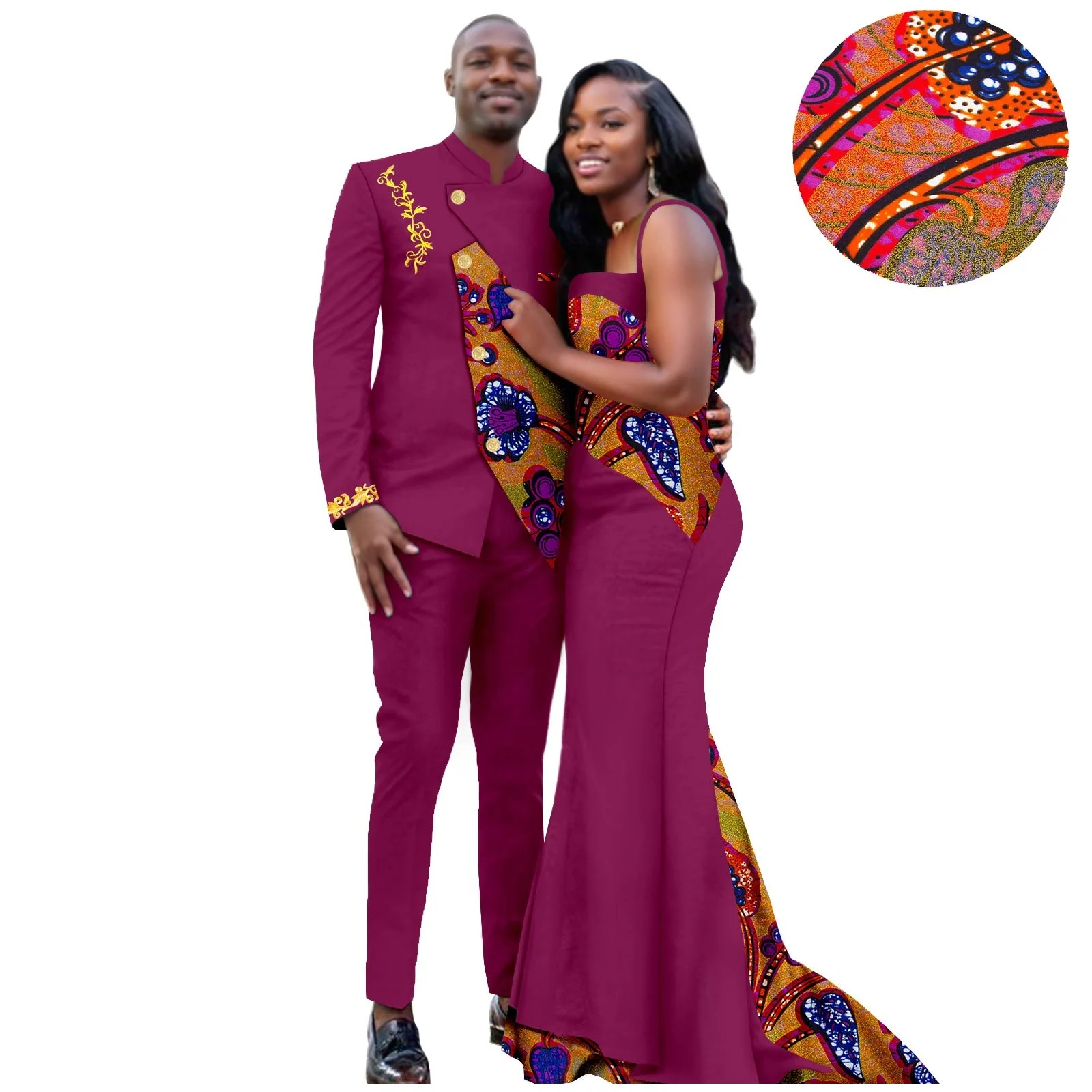 Sale Dashiki African Sexy Print Mermaid Long Dresses Matching Couple Outfits Bazin Riche Men Clothes Jacket Top and Pant Sets