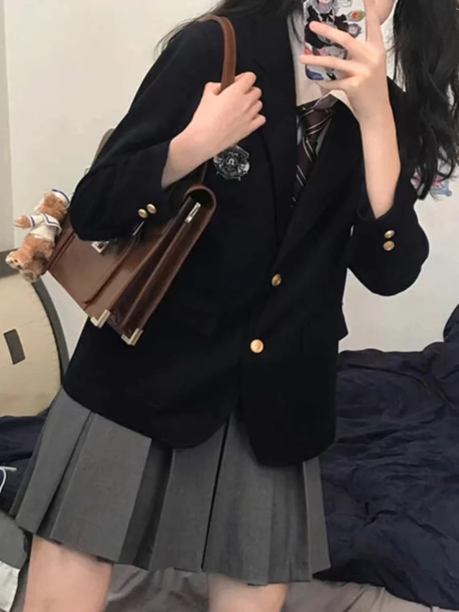 Autumn Winter Tea Colored Women's School Uniform Set with Pleated Skirt And Suit Jacket High Quality Japanese Style Fashion
