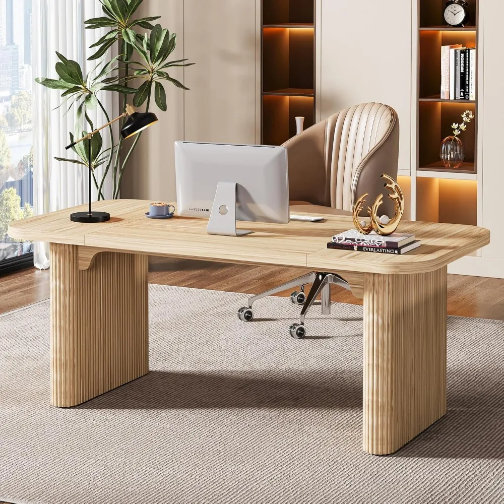 62-Inch Executive Desk,Large Computer Office Desk, Modern Office Desks&Workstations with Double Pedestal,Writing Table Work Desk