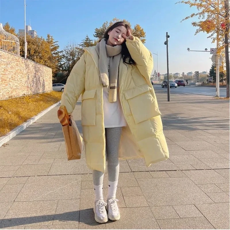 2024 New Korean Women\'s Jacket Winter Parkas Loose Hooded Cotton Padded Female Long Down Jacket Thicken Oversize Puffer Coats