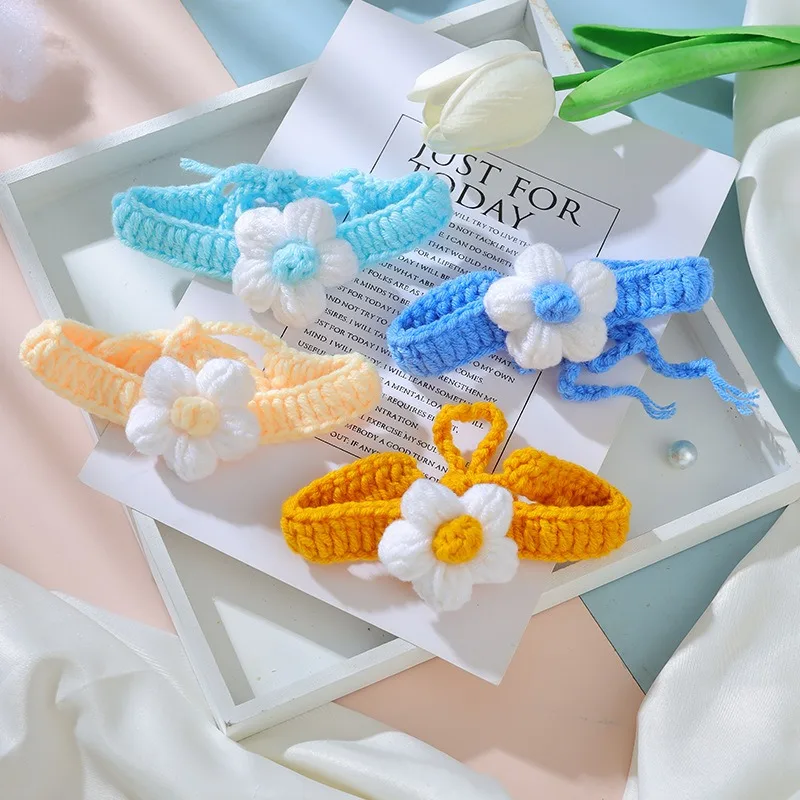 Pet Flower Collar Cat Woven Collar Puff Flower Adjustable Cute Dog Neck Collar Necklace Scarf Decoration