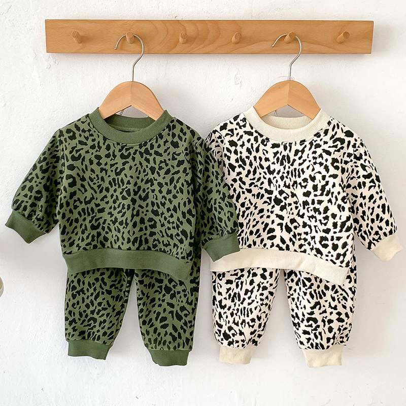 

Autumn Spring Toddler Baby Girl Boys Clothes Suit Long Sleeved Cotton Leopard Print T-shirt+Pants Infant Baby Girls Clothing Set