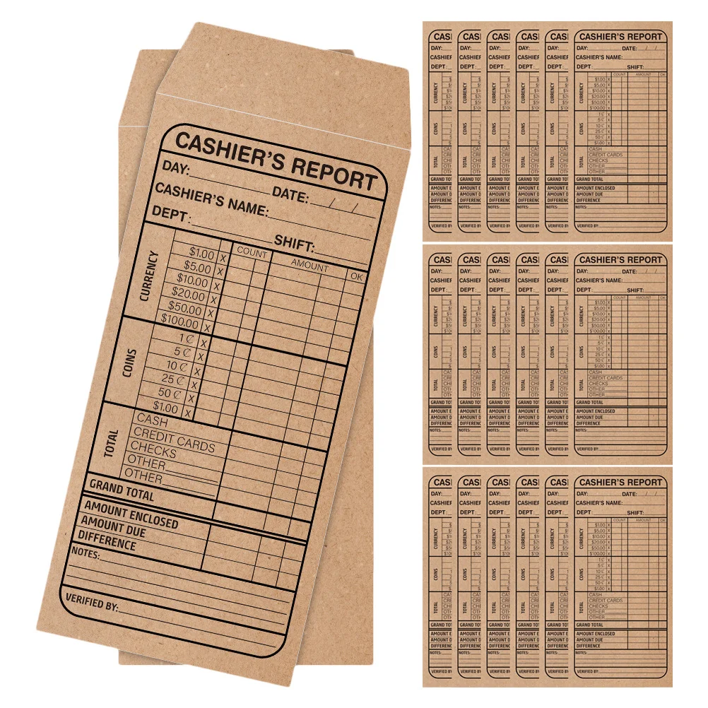 20 stuks kassafzettingsrapport enveloppen zelfklevende afdichting contant geldopslag voor bedrijven restaurants detailhandel kaki