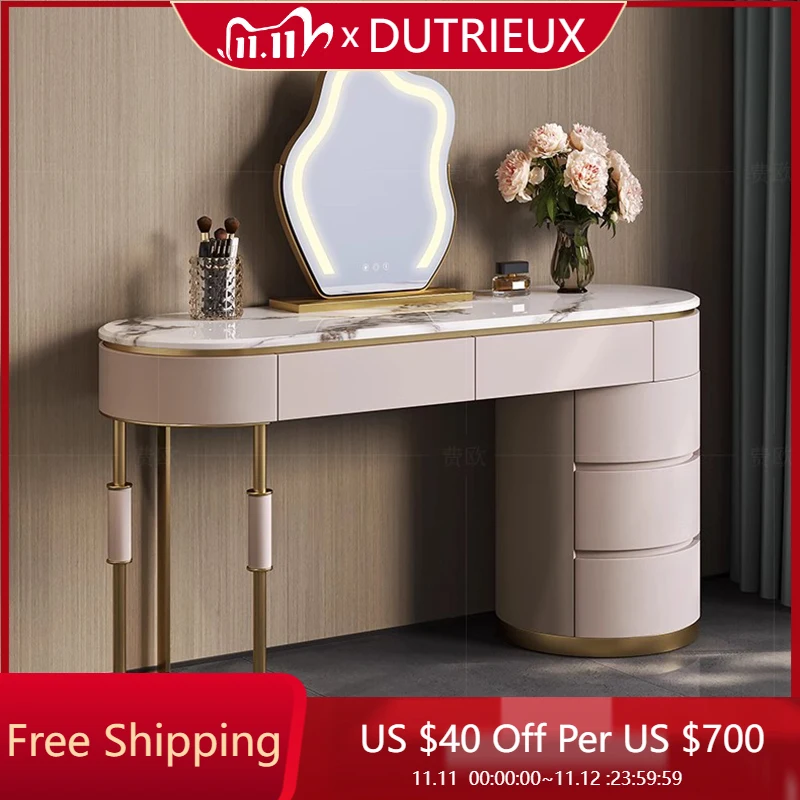 

Closets Women Vanity Table Pink Modern Cabinet Storage Dressing Table Big Makeup Mirror Mesa De Maquillaje Postmodern Furniture