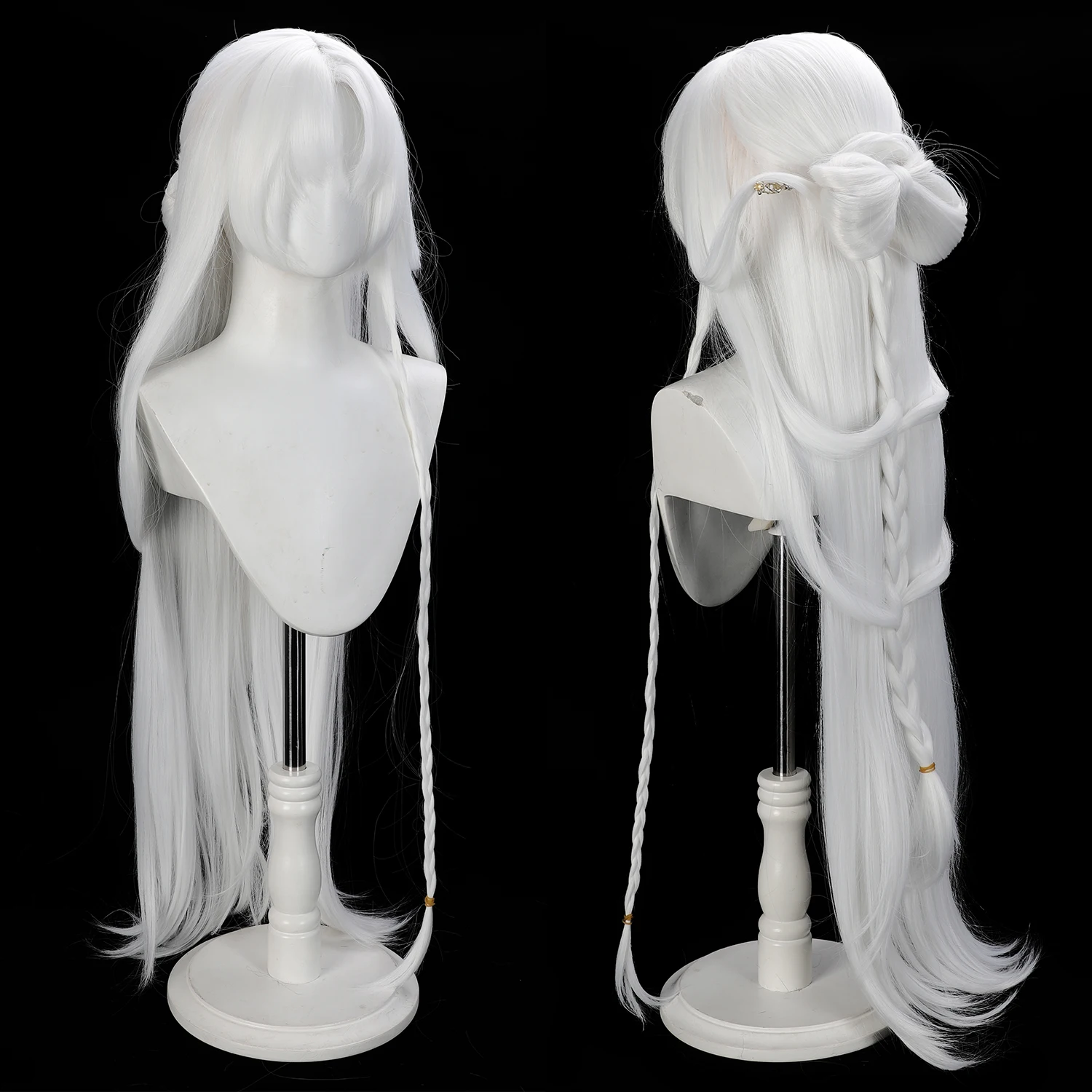 Cosplay Wig Ashes of the Kingdom Anime Wig Linghu Mao Long White Synthetic Wig Straight Game Cosplay Wig and Bowknot Clip
