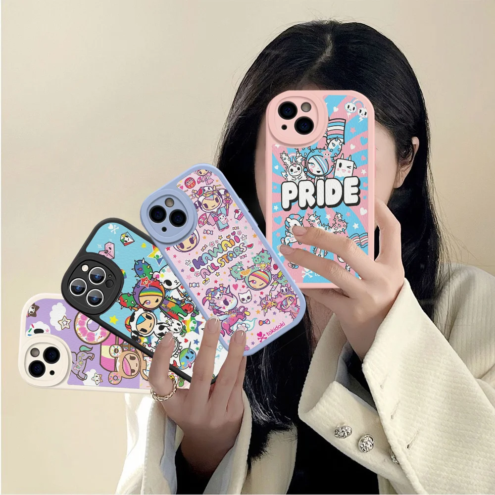 Japan T-Tokidokis Phone Case Hard Leather For IPhone 16 15 14 13 12 Mini 11 14 Pro Max Xs X Xr 7 8 Plus Fundas