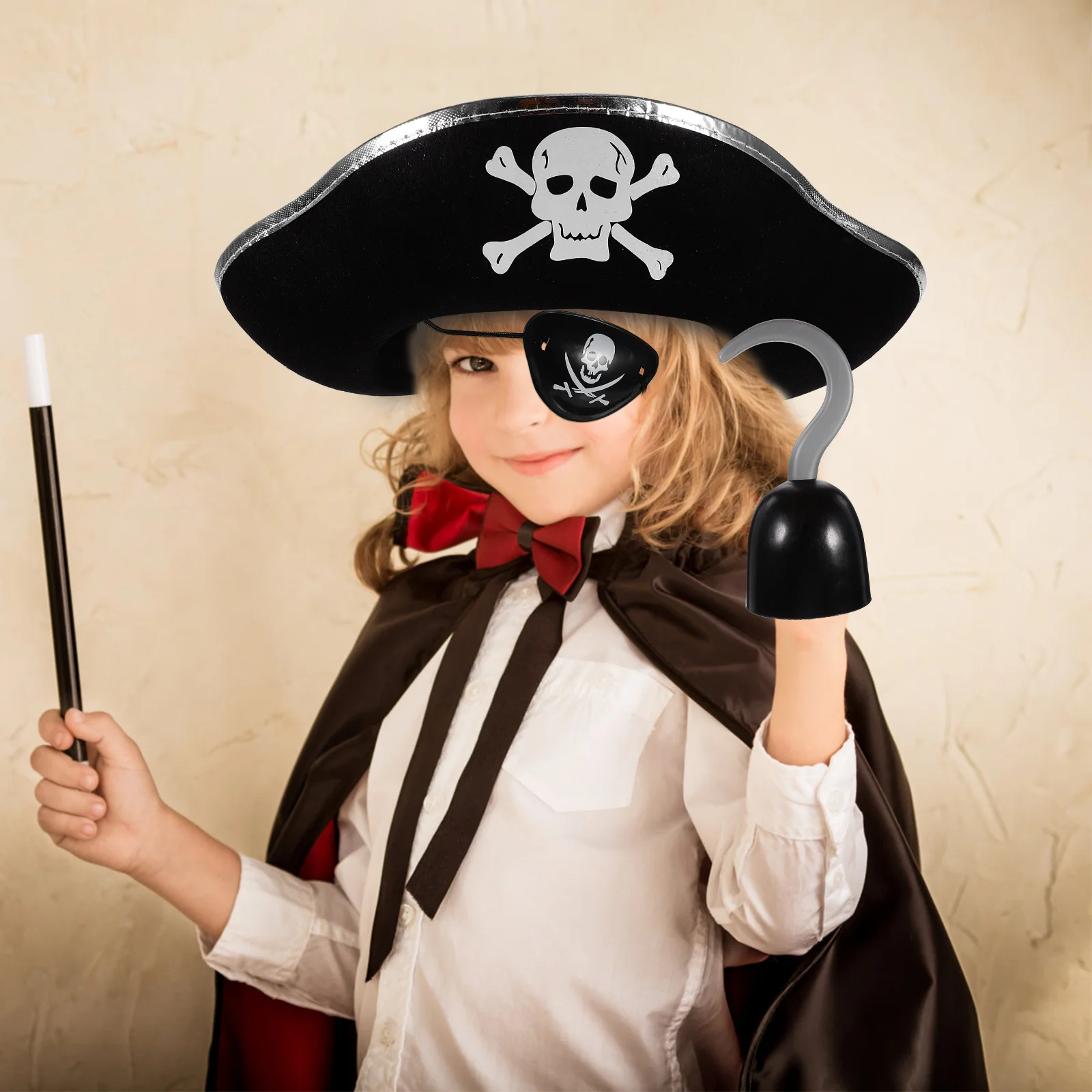 Conjunto de disfraz de pirata de Halloween para niños, accesorio duradero caribeño, traje de Cosplay para fiesta, conjunto de disfraz de pirata, traje de accesorios de Cosplay, 3 uds.