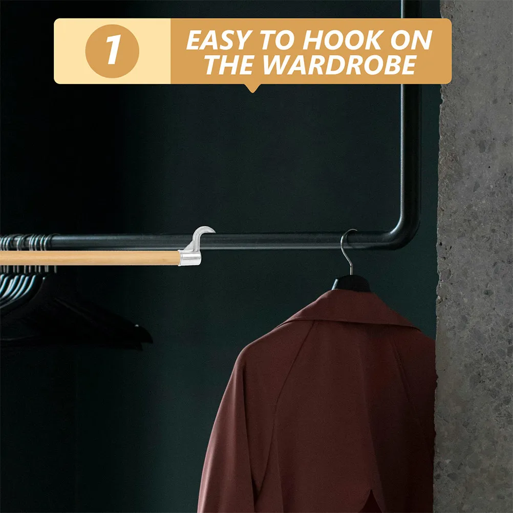 4Pcs Aluminum Alloy Closet Rod Holders No Drill Rod Hooks for Bedroom Bathroom Kitchen Living Room Wardrobe Towel Bar Support