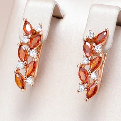 Kinel Hot Shiny Red Natural Zircon Drop Earrings Women Fashion 585 Rose Gold Color High Quality Daily Fine Vintage Jewelry