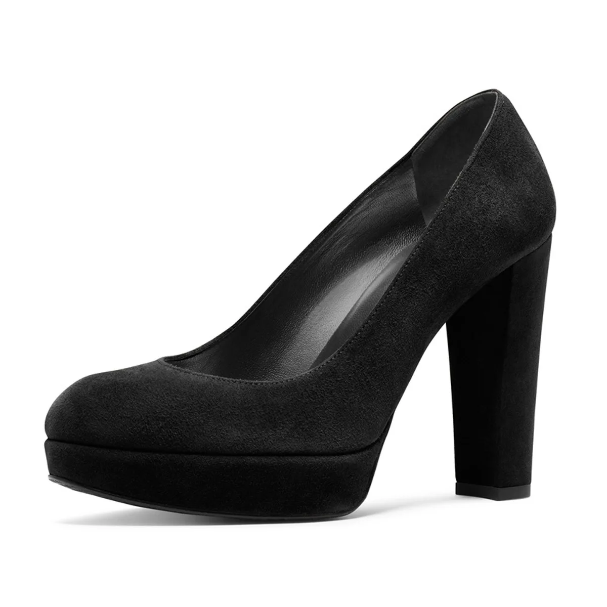 

Women's Suede Shallow Chunky Heel Pumps Round Toe Platform Slip On Simple Fashion Work Shoes Black 2025 New High Heels