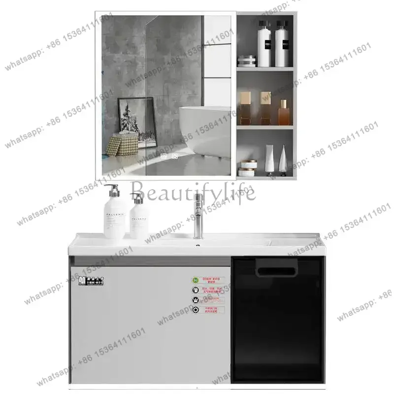 Household space aluminum thickened stainless steel bathroom cabinet combined integrated ceramic