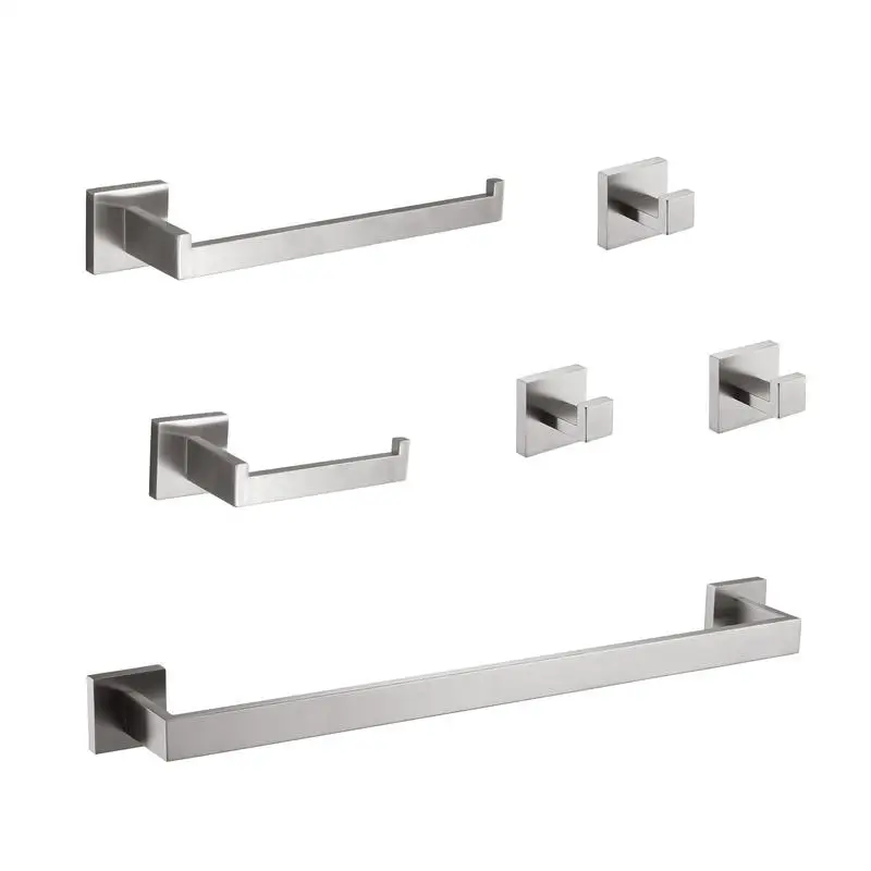 

6-Pc Bath Hardware Set for Modern Bathroom Accessories, Towel Bars, Hooks, and Toilet Paper Holder