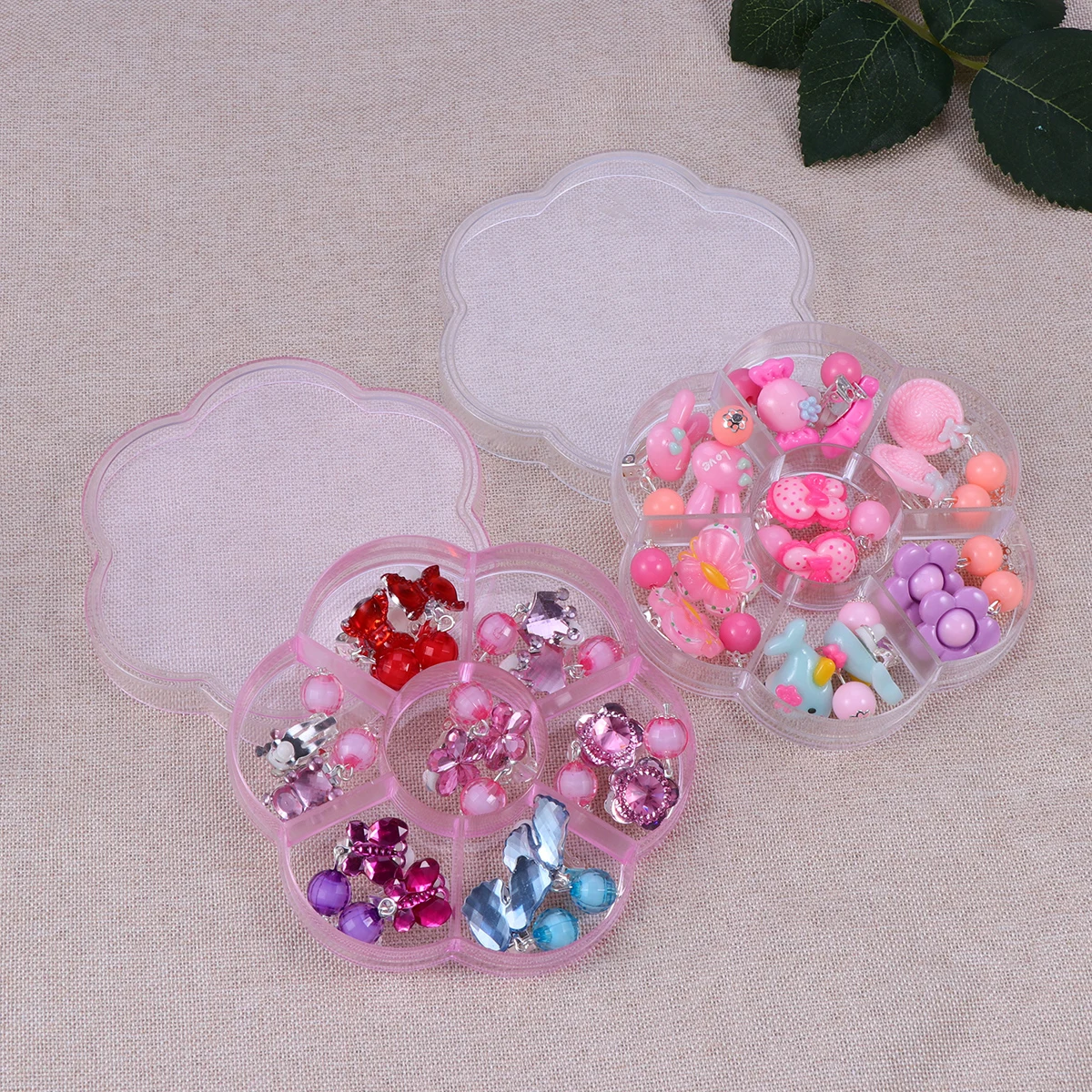

14 Pairs Clip-on Earrings Bright Color Adorable Design Princess Style Jewelry Set Kids Accessory Cartoon Theme Storage Box