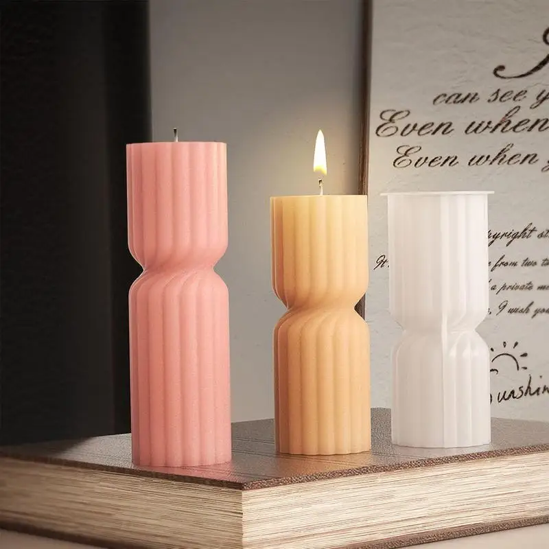 Striped Column Candle Molds 3D Stripe Cylinder Taper Silicone Candle Molds Striped Pillar Aesthetic Molds Geometric Abstract